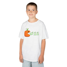 Load image into Gallery viewer, Kids Halloween Tee - Spooky Jack-O&#39;-Lantern and Ghosts Design, PacMan style eating ghosts, Boys and Girls shirt, Fun Halloween tee
