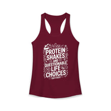 Load image into Gallery viewer, Women's Racerback Tank — "Protein Shakes and Questionable Life Choices" Fitness Tank
