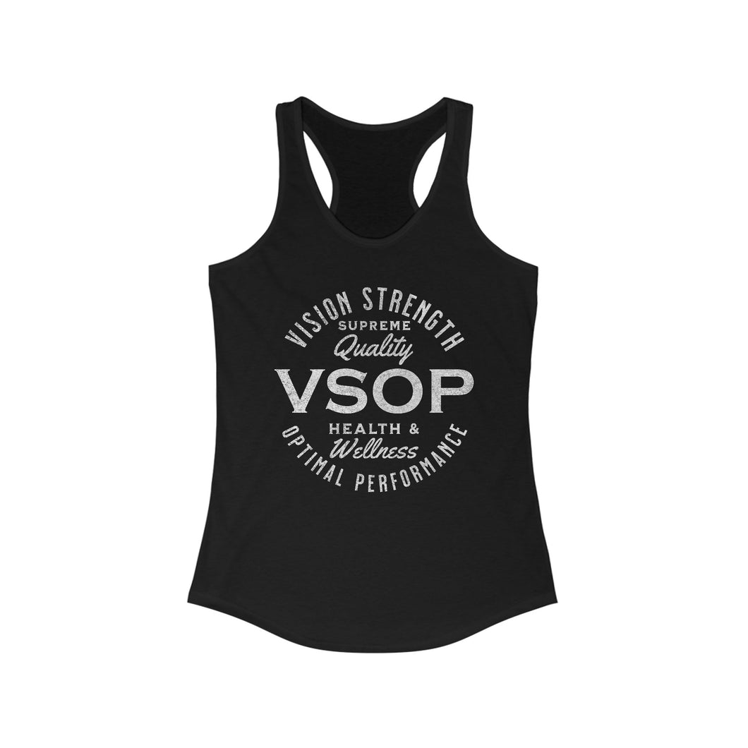 VSOP Health & Wellness Women's Racerback Tank (white font)