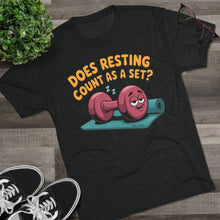 Load image into Gallery viewer, Fitness Humor Tee - Does Resting Count as a Set? | Gym Shirt, Workout Top, Gift for Fitness Lovers, Funny Exercise Gear
