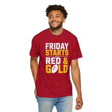 Load image into Gallery viewer, Garment-Dyed Inspirational T-shirt – Red &amp; Gold, Motivational Tee, Unisex Fashion, Everyday Wear, Gift Idea, Casual Style

