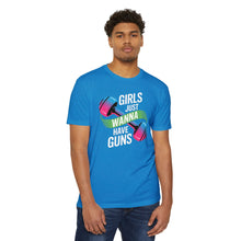 Load image into Gallery viewer, Girls Just Wanna Have Guns Unisex CVC Jersey T-Shirt, Fitness Apparel, Workout Shirt, Gift for Gym Lovers, Motivational Tee
