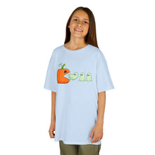 Load image into Gallery viewer, Kids Halloween Tee - Spooky Jack-O&#39;-Lantern and Ghosts Design, PacMan style eating ghosts, Boys and Girls shirt, Fun Halloween tee
