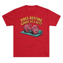 Load image into Gallery viewer, Fitness Humor Tee - Does Resting Count as a Set? | Gym Shirt, Workout Top, Gift for Fitness Lovers, Funny Exercise Gear
