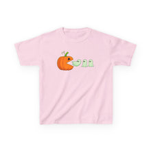 Load image into Gallery viewer, Kids Halloween Tee - Spooky Jack-O&#39;-Lantern and Ghosts Design, PacMan style eating ghosts, Boys and Girls shirt, Fun Halloween tee
