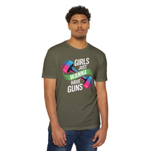 Load image into Gallery viewer, Girls Just Wanna Have Guns Unisex CVC Jersey T-Shirt, Fitness Apparel, Workout Shirt, Gift for Gym Lovers, Motivational Tee
