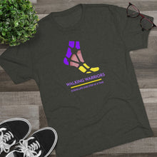Load image into Gallery viewer, WALKING WARRIORS: Unisex Tri-Blend Tee: Purple/Yellow (3 colors)
