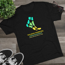 Load image into Gallery viewer, WALKING WARRIORS: Unisex Tri-Blend Tee: Teal/Yellow (5 colors)
