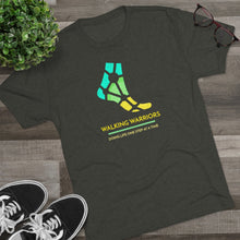 Load image into Gallery viewer, WALKING WARRIORS: Unisex Tri-Blend Tee: Teal/Yellow (5 colors)
