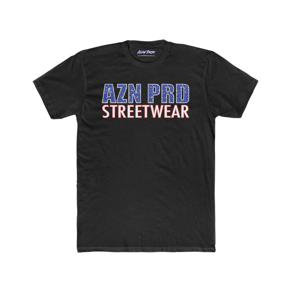 AZN PRD Men's Cotton Red, White, & Blue Tee: Asian Pride w/ website (1 Color)