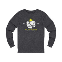 Load image into Gallery viewer, WALKING WARRIORS: Unisex Jersey Long Sleeve: White Mountains with Yellow Sun (3 colors)
