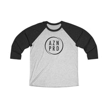 Load image into Gallery viewer, AZN PRD Unisex Super Soft Tri-Blend 3/4 Raglan Tee with Black Logo
